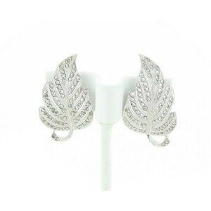 Sterling Silver Marcasite Leaf Clip On Earrings Screw Back